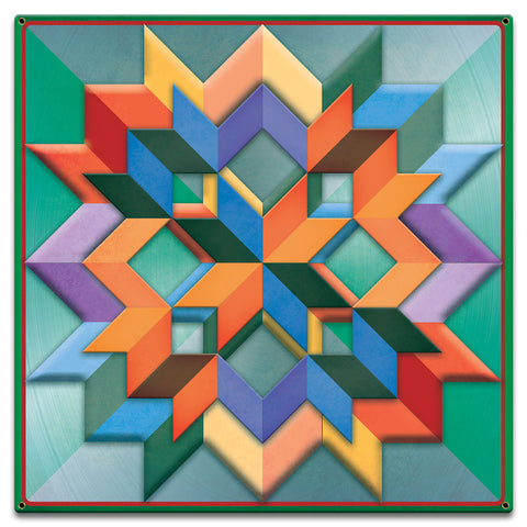 Box Pattern Green Light Bkgd Metal Sign