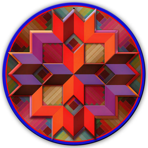 Box Log Cabin Blue Border Metal Sign