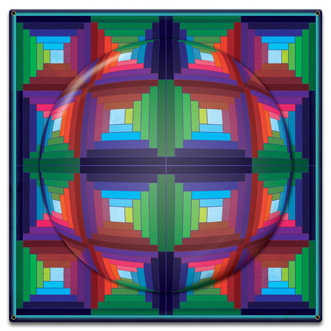 Log Cabin Quilt 1 Sphere Metal Sign
