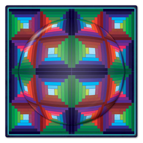 Log Cabin Quilt 1 Sphere Metal Sign