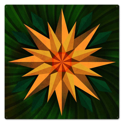 Sunflower Sphere Orange Green Metal Sign