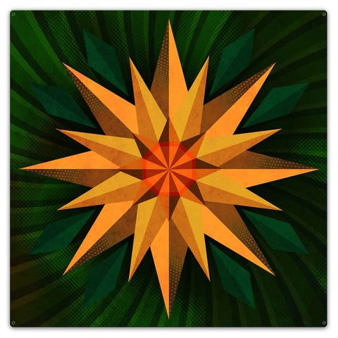 Sunflower Sphere Orange Green Metal Sign
