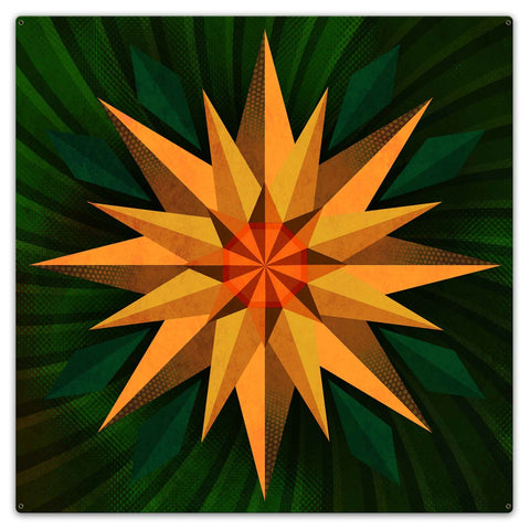 Sunflower Sphere Orange Green Metal Sign