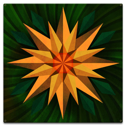 Sunflower Sphere Orange Green Metal Sign