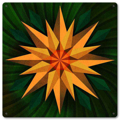 Sunflower Sphere Orange Green Metal Sign