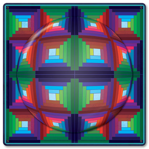 Log Cabin Quilt 1 Sphere Metal Sign