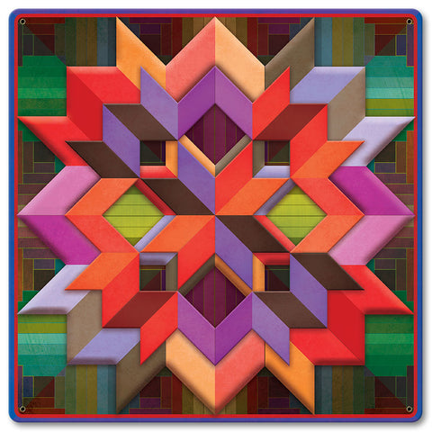 Box Log Cabin Blue Border Metal Sign