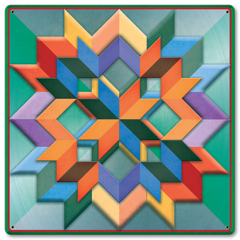 Box Pattern Green Light Bkgd Metal Sign