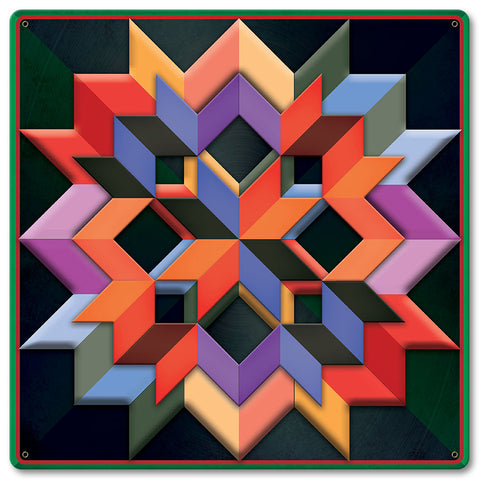 Box Pattern Green Dark Bkgd Metal Sign