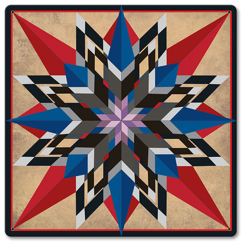 16 Point Star Red Blue Metal Sign
