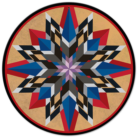 16 Point Star Red Blue Metal Sign