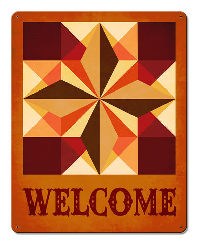 Six Square Welcome Orange Background Metal Sign