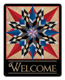 Double 16 Point Star Welcome Metal Sign
