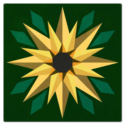 Sunflower Green Background Metal Sign