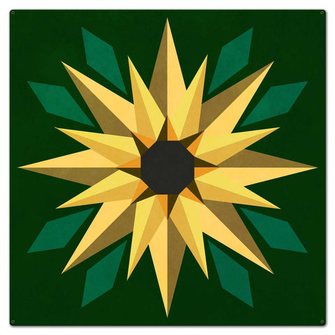 Sunflower Green Background Metal Sign