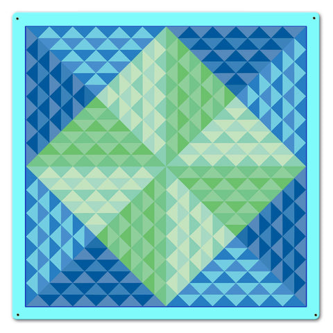 4 Pyramids Blue Quilt Metal Sign