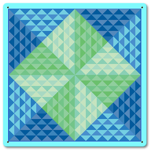4 Pyramids Blue Quilt Metal Sign