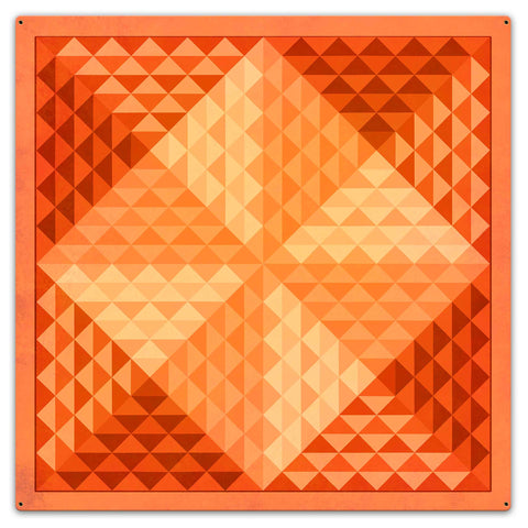 Pyramids Quilt Orange Metal Sign
