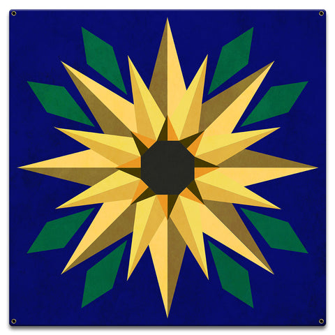 Sunflower Blue Bkgd Metal Sign