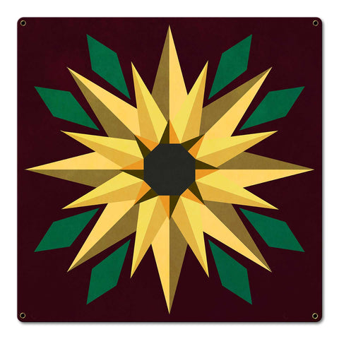 Sunflower Burgundy Background Metal Sign