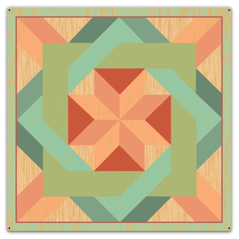 Box In Box Quilt Green Metal Sign