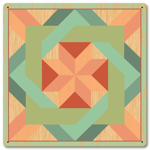 Box In Box Quilt Green Metal Sign