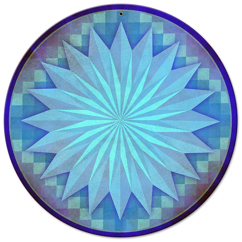 Multi Starburst Around The World Blue Metal Sign
