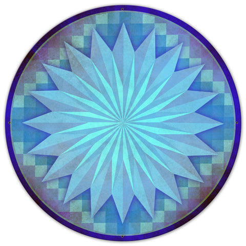 Multi Starburst Around The World Blue Metal Sign