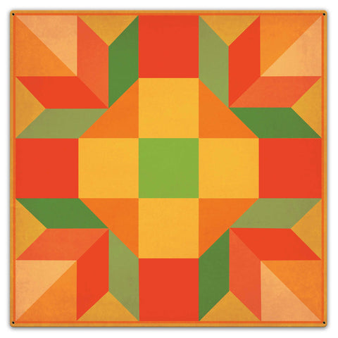 Orange Quilt 36 x 36 Custom Shape Metal Sign