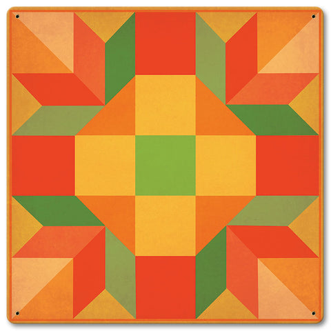 Orange Quilt 12 x 12 Satin Metal Sign