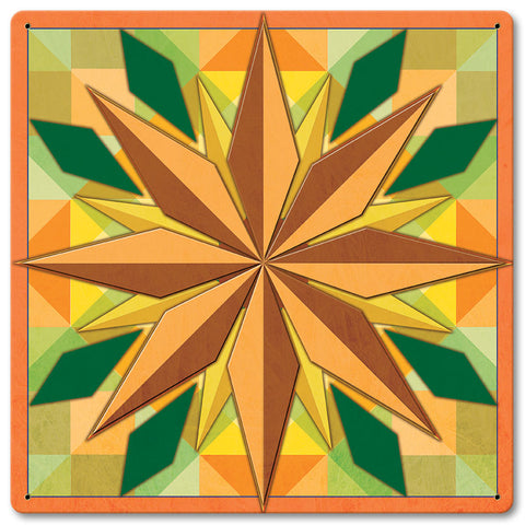 8 Point Star Orange 12 x 12 Satin Metal Sign