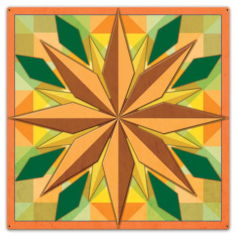 8 Point Star Orange 36 x 36 Custom Shape Metal Sign