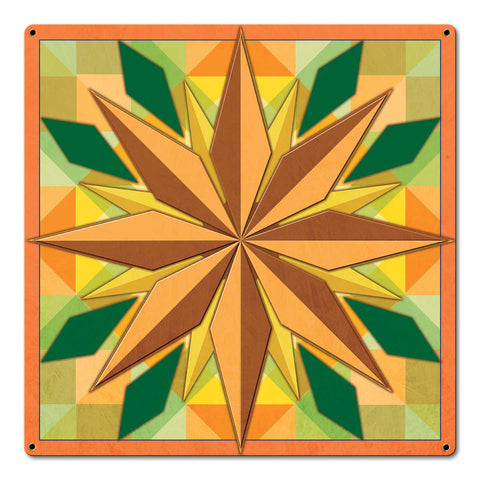 8 Point Star Orange 18 x 18 Custom Shape Metal Sign