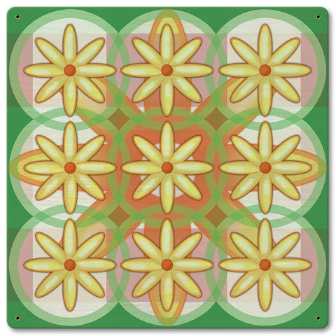 Nine Flowers Quilt 12 x 12 Satin Metal Sign
