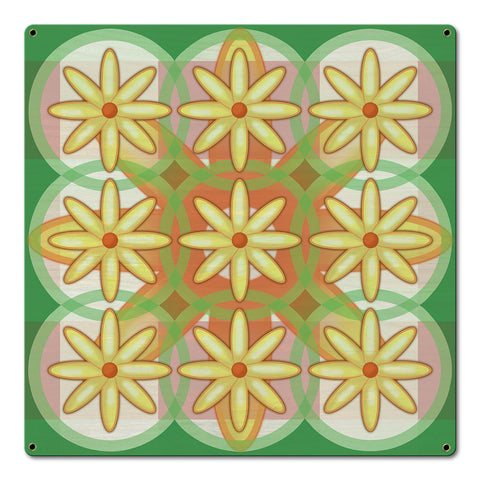 Nine Flowers Quilt 18 x 18 Custom Shape Metal Sign