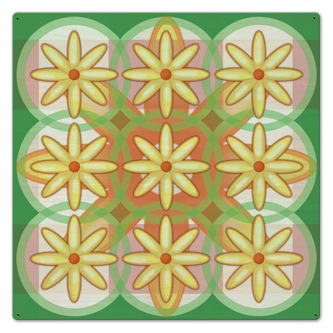 Nine Flowers Quilt 24 x 24 Custom Shape Metal Sign