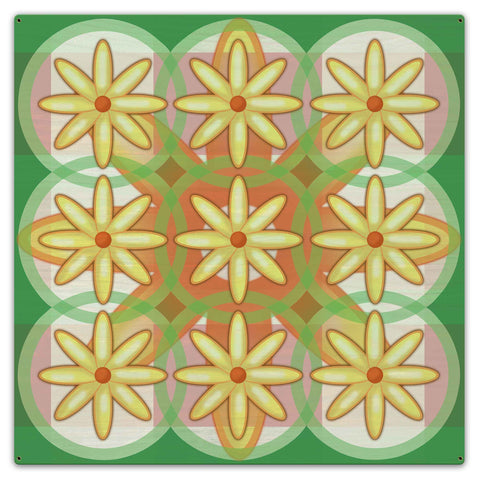 Nine Flowers Quilt 36 x 36 Custom Shape Metal Sign