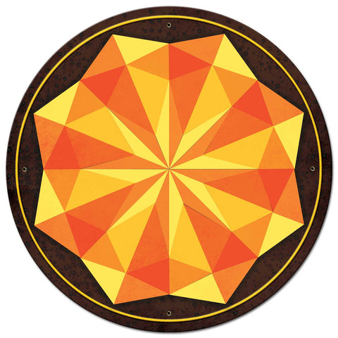 8 Point Star Orange 28 x 28 Round Metal Sign