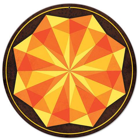 8 Point Star Orange 14 x 14 Round Metal Sign
