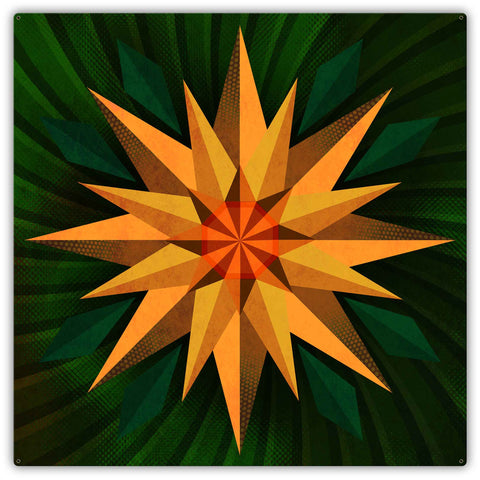 Sunflower Sphere Orange Green 42 x 42 Custom Shape Metal Sign
