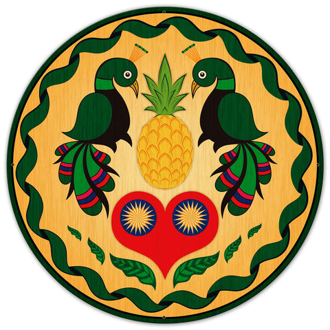 Peacocks and Heart Hex Sign 36 x 36 Custom Shape Metal Sign