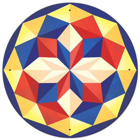 8 Point Quilt Red White Blue 28 x 28 Round Metal Sign