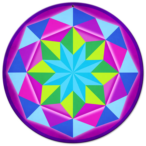 8 Point Quilt Magenta 14 x 14 Round Metal Sign