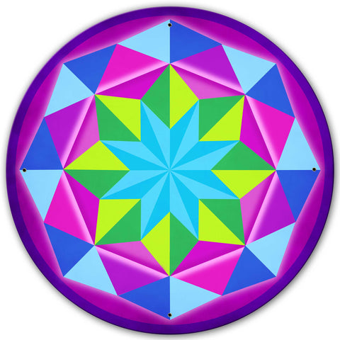 8 Point Quilt Magenta 28 x 28 Round Metal Sign