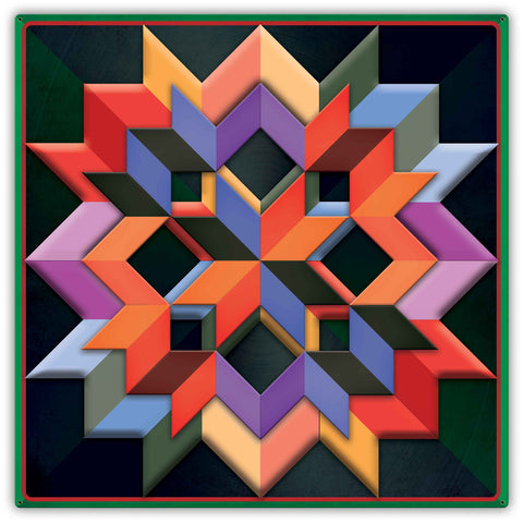 Box Pattern Green Dark Background 42 x 42 Custom Shape Metal Sign