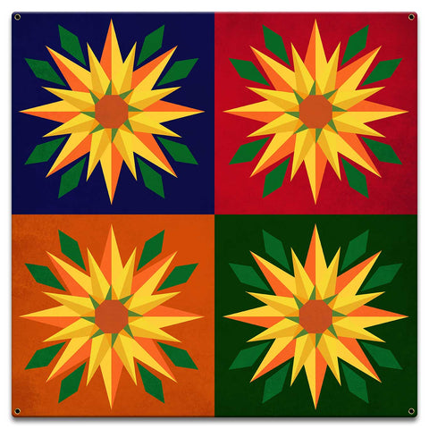 Sunflowers 4 up 18 x 18 Custom Shape Metal Sign