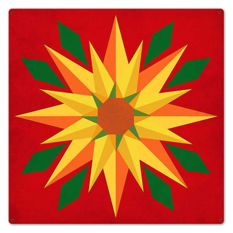 Sunflower Red Background 24 x 24 Custom Shape Metal Sign