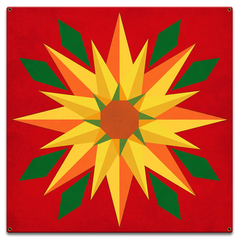 Sunflower Red Background 18 x 18 Custom Shape Metal Sign