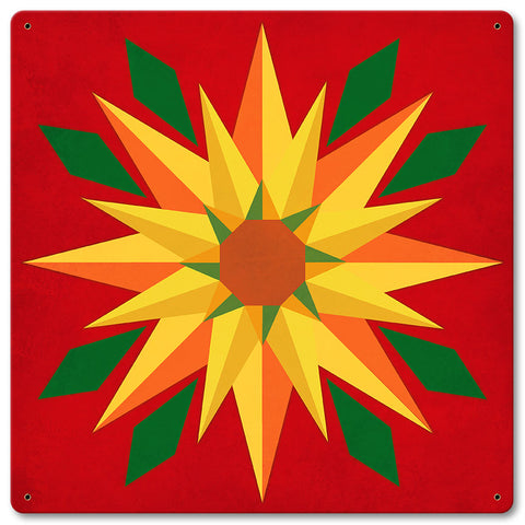 Sunflower Red Background 12 x 12 Satin Metal Sign