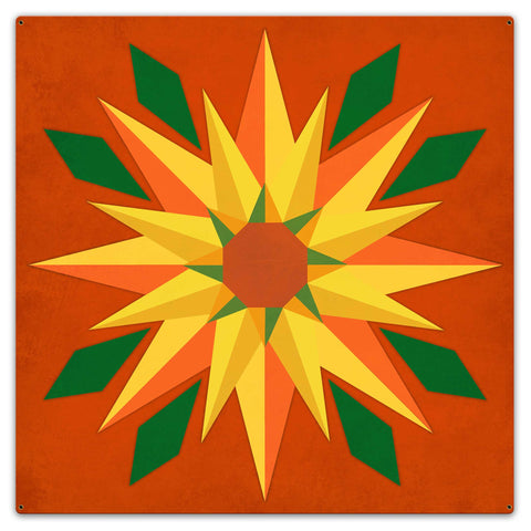 Sunflower Orange Background 36 x 36 Custom Shape Metal Sign